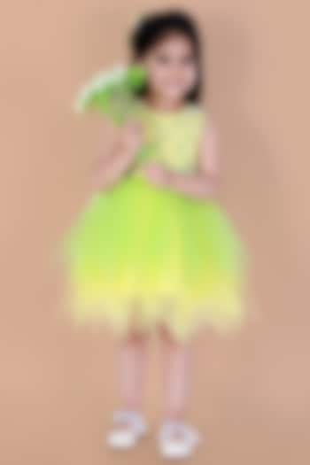 Lime Green Net Dress For Girls by Lil Drama