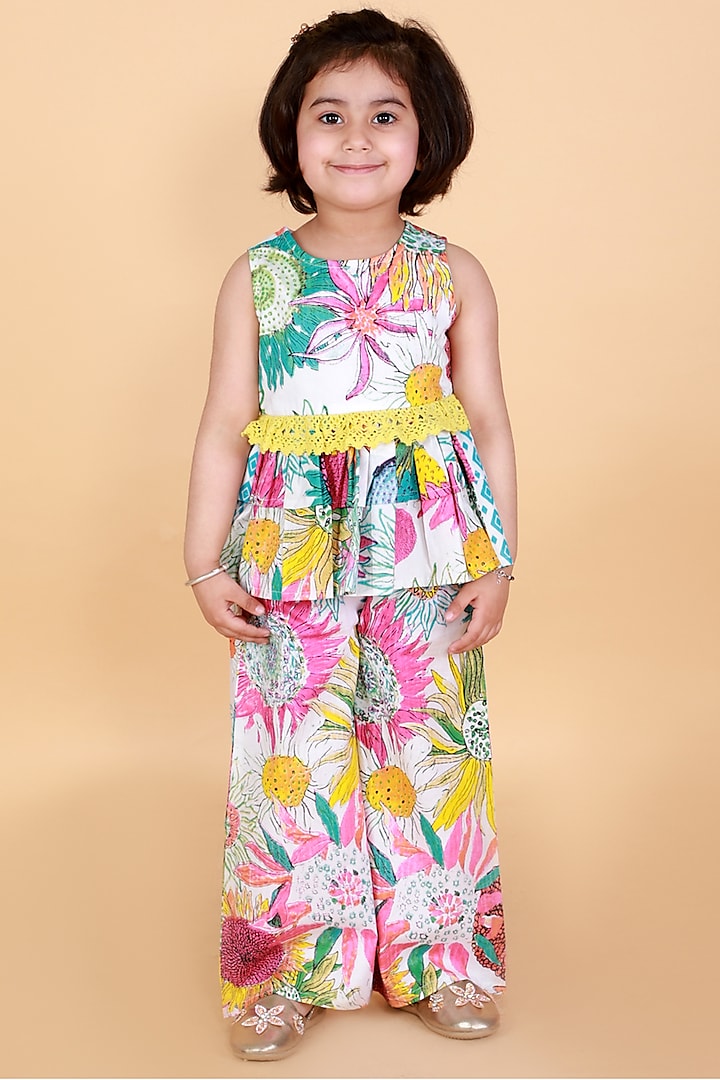 Multi-Colored Pant Set With Print For Girls by Lil Drama