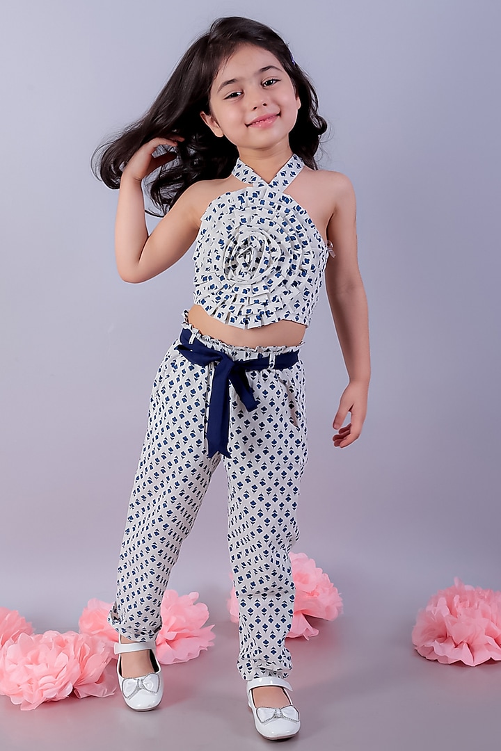 White Cotton Embroidered & Printed Co-Ord Set For Girls by Lil Drama at Pernia's Pop Up Shop