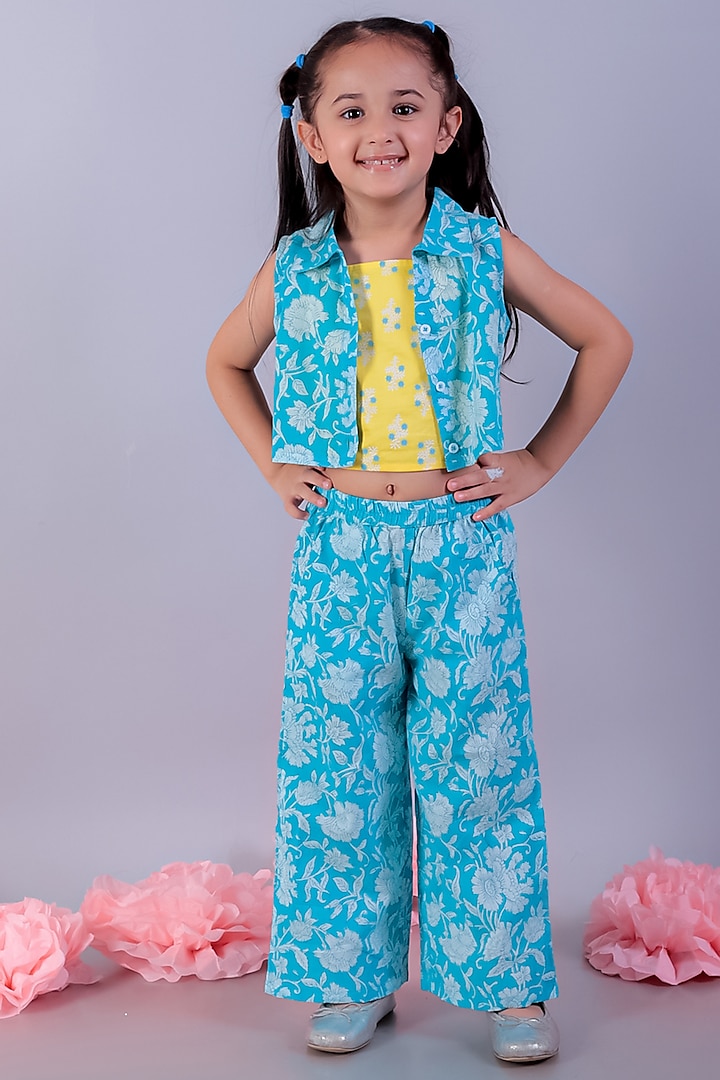 Blue Cotton Printed Co-Ord Set For Girls by Lil Drama at Pernia's Pop Up Shop