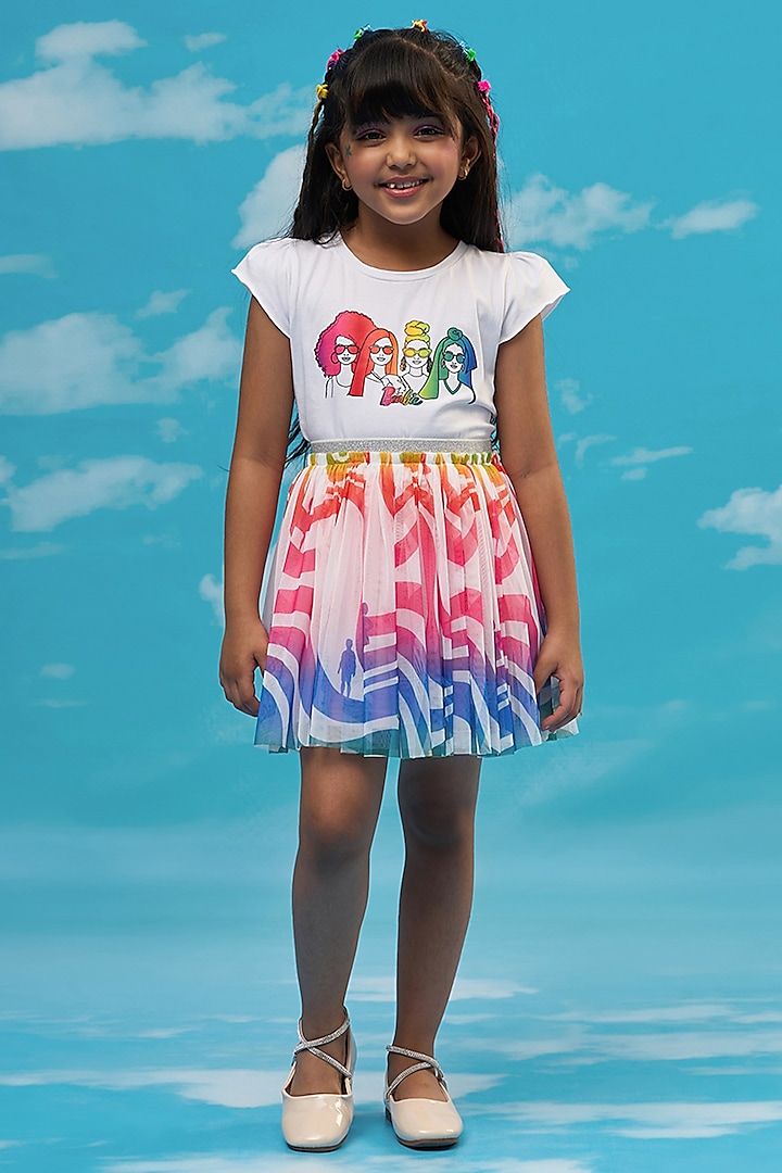 White Cotton Printed Co-Ord Set For Girls by Lil Drama at Pernia's Pop Up Shop