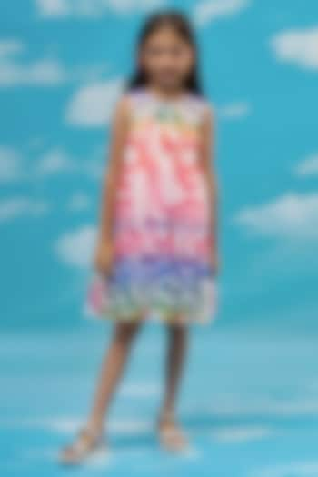 White Polyester Digital Printed Flared Dress For Girls by Lil Drama at Pernia's Pop Up Shop