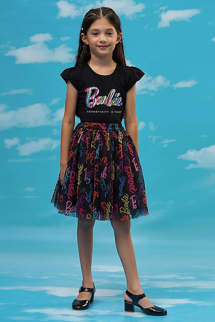 Black Cotton Printed Co-Ord Set For Girls by Lil Drama at Pernia's Pop Up Shop