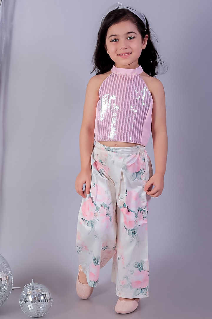 Pink Sequins & Polyester Co-Ord Set For Girls by Lil Drama at Pernia's Pop Up Shop