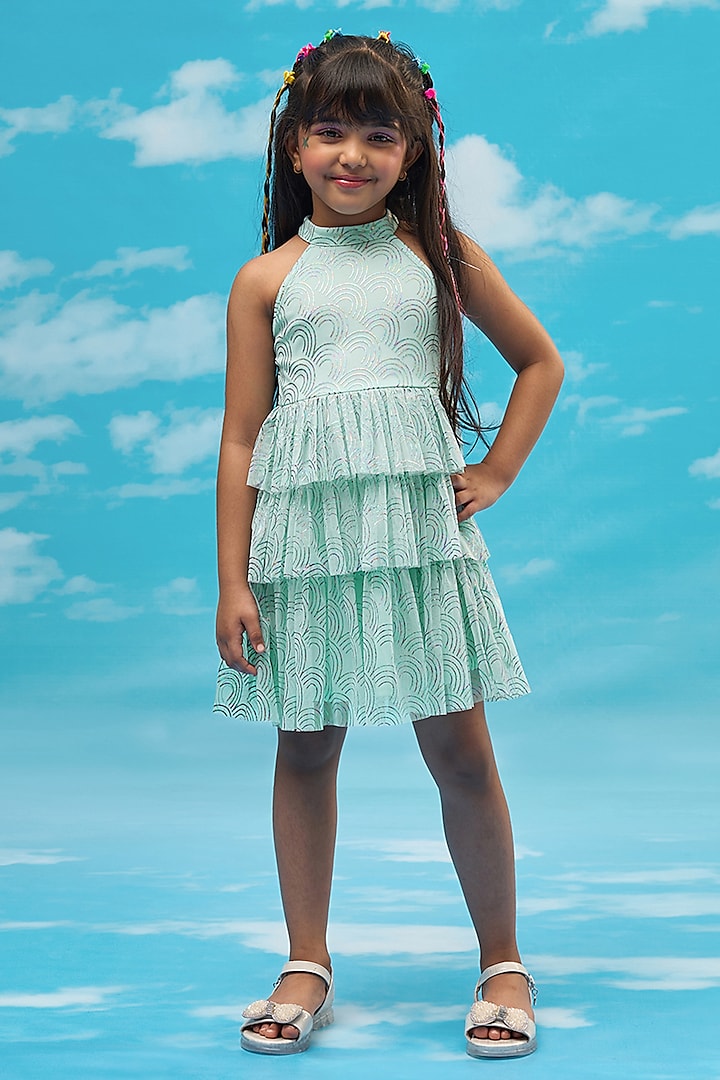 Blue Polyester Layered Dress For Girls by Lil Drama at Pernia's Pop Up Shop