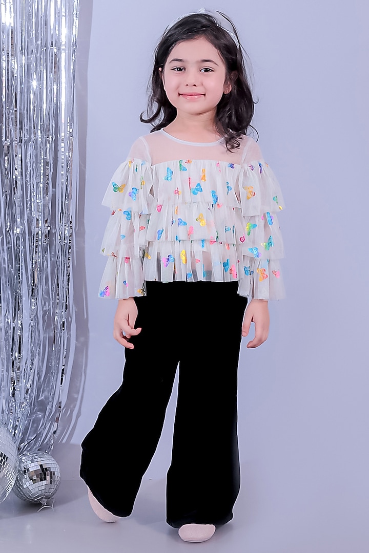 White Polyester Foil Printed Co-Ord Set For Girls by Lil Drama at Pernia's Pop Up Shop