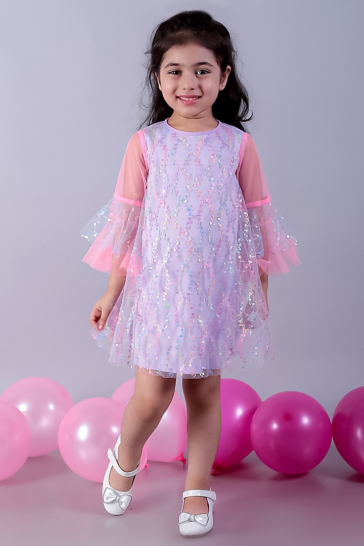 Lavender Polyester Sequin Dress For Girls by Lil Drama at Pernia's Pop Up Shop