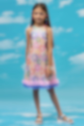 Multi-Colored Polyester Foil Printed Dress For Girls by Lil Drama at Pernia's Pop Up Shop