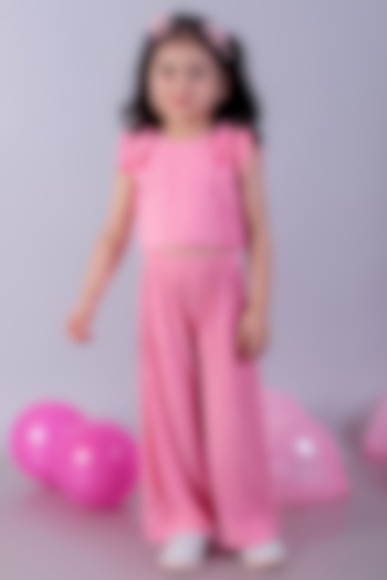 Pink Polyester Frilled Co-Ord Set For Girls by Lil Drama at Pernia's Pop Up Shop