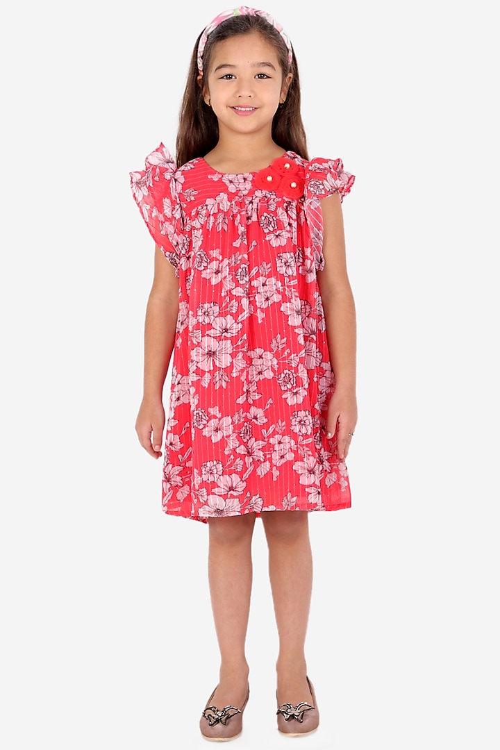 Red Printed Dress For Girls by Lil Drama