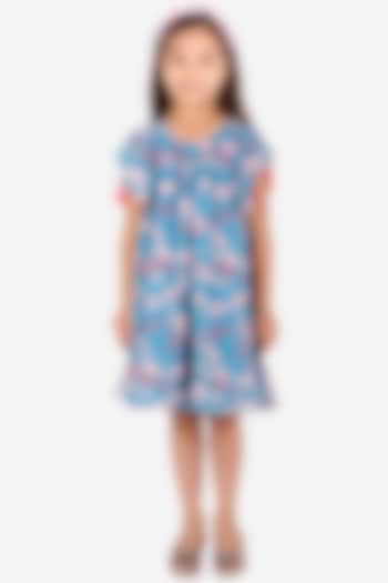 Blue Printed Dress For Girls by Lil Drama