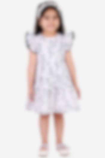 White Printed Dress For Girls by Lil Drama