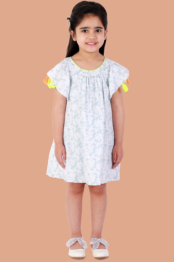 White Cotton Dress For Girls by Lil Drama