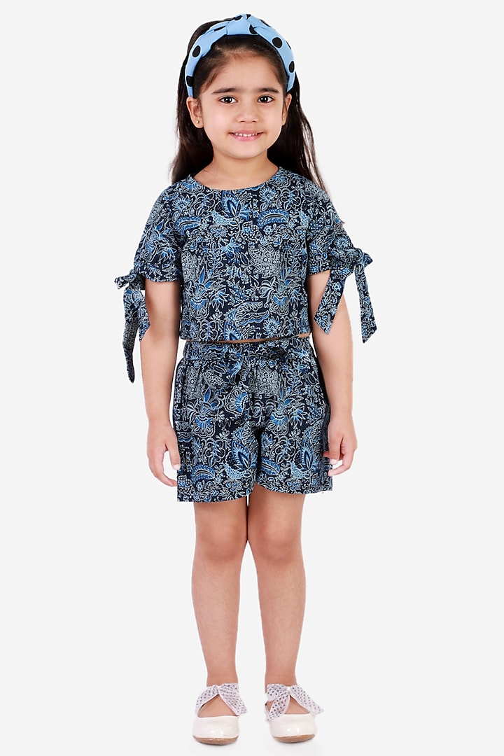 Navy Blue Printed Co-Ord Set For Girls by Lil Drama