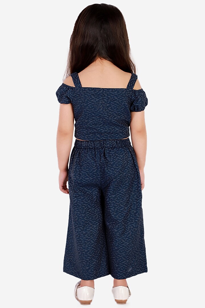 Navy Blue Printed Pant Set For Girls by Lil Drama at Pernia's Pop Up Shop