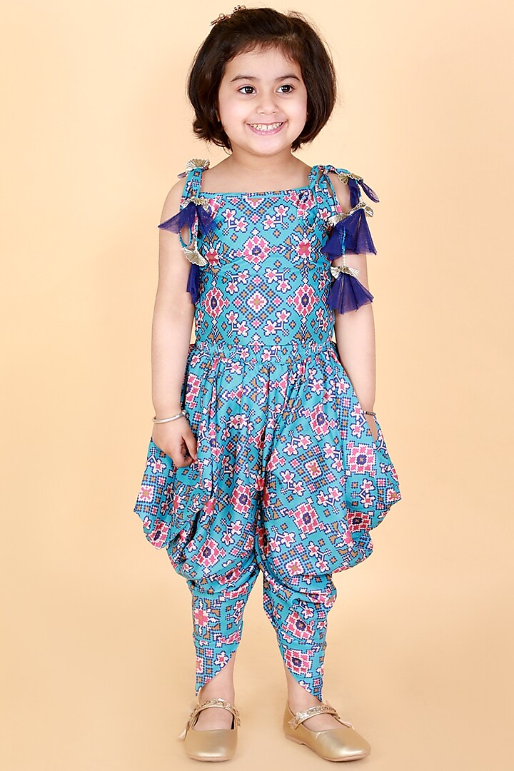Blue Polyester Pant Set For Girls by Lil Drama