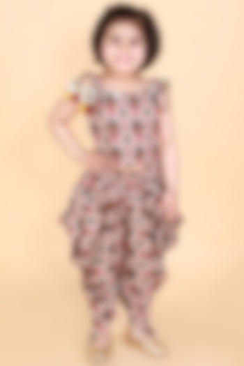 Brown Printed Pant Set For Girls by Lil Drama