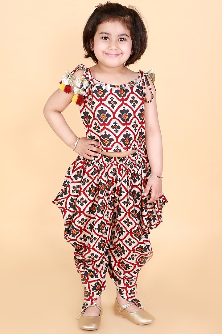 Brown Printed Pant Set For Girls by Lil Drama