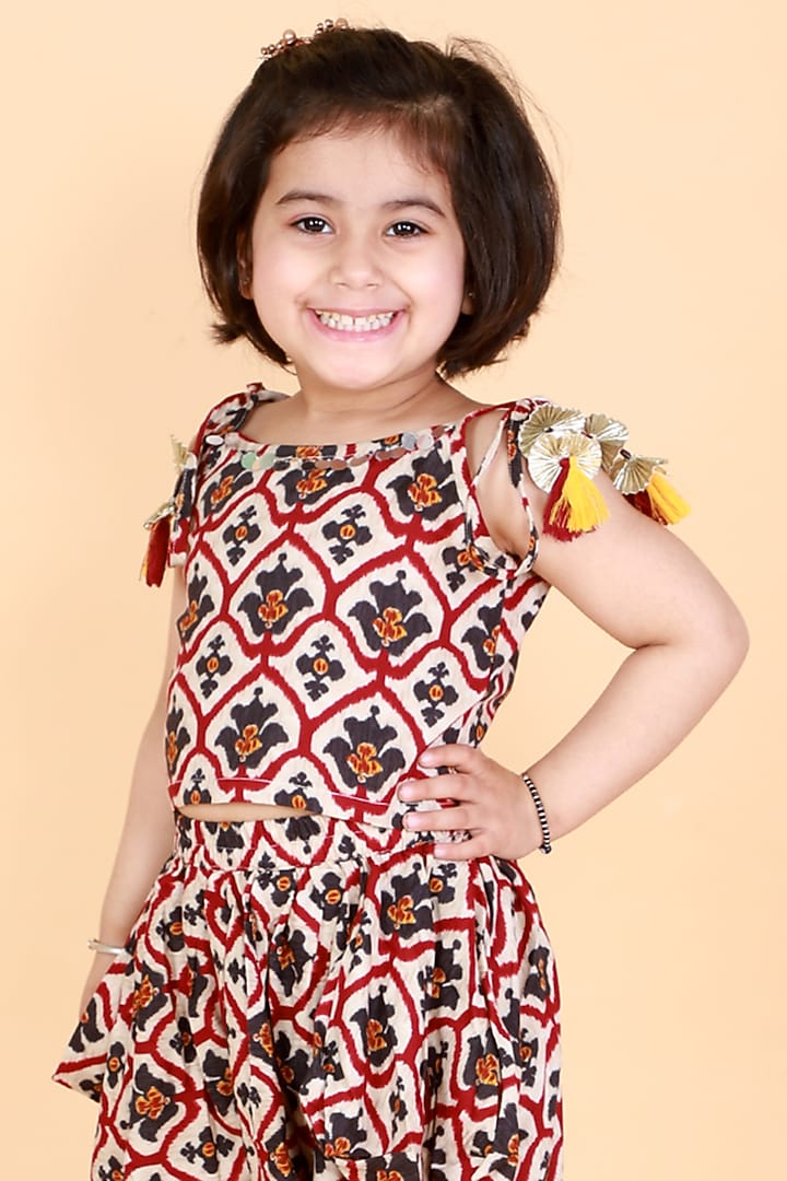 Brown Printed Pant Set For Girls by Lil Drama at Pernia's Pop Up Shop