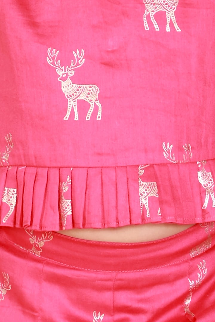 Pink Printed Pant Set For Girls by Lil Drama at Pernia's Pop Up Shop