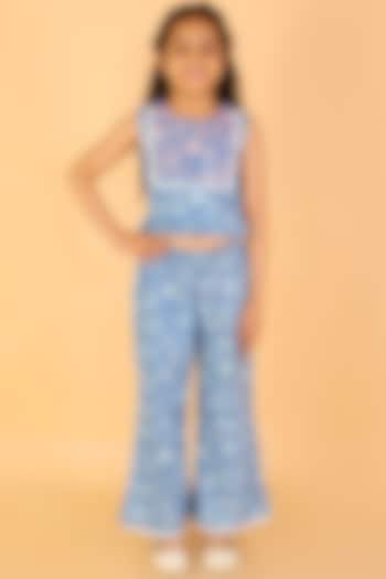 Light Blue Printed Pant Set For Girls by Lil Drama at Pernia's Pop Up Shop