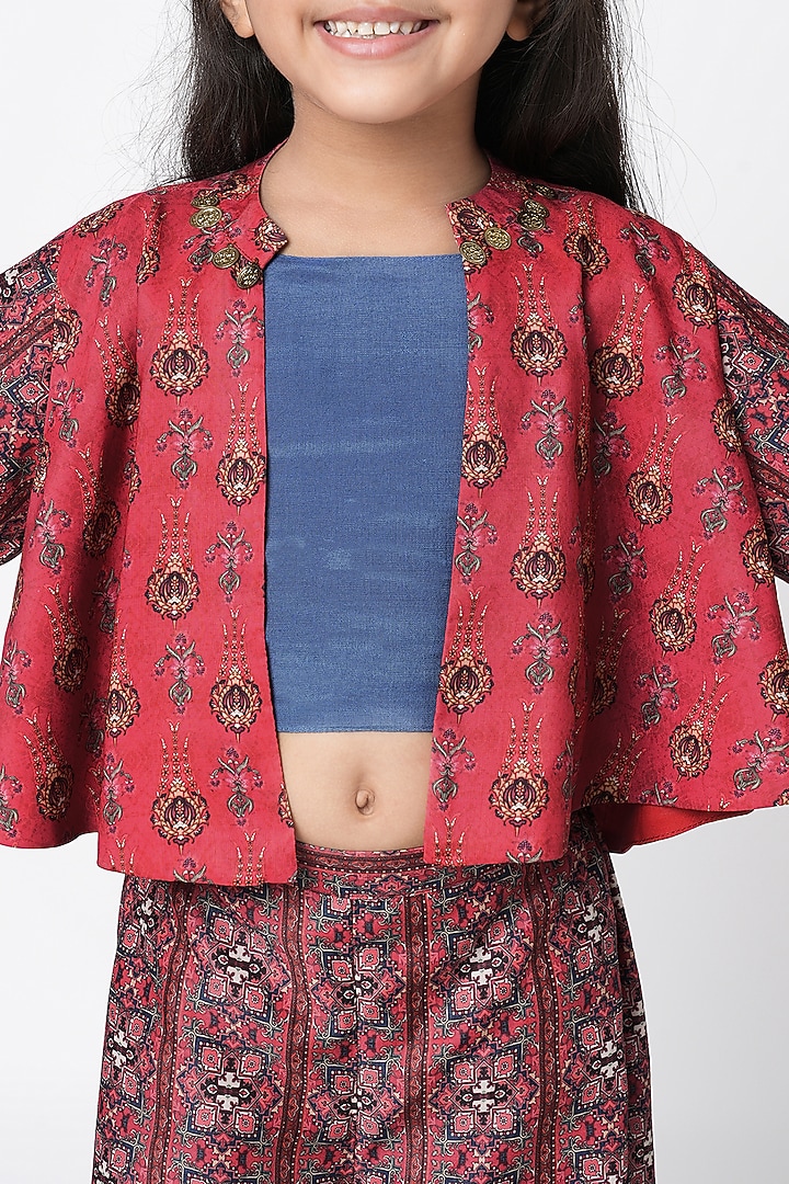 Red Polyester Palazzo Pant Set For Girls by Lil Drama at Pernia's Pop Up Shop