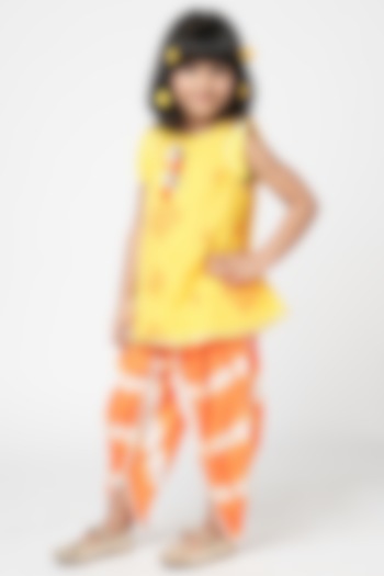 Yellow Cotton Embroidered Kurta Set For Girls by Lil Drama at Pernia's Pop Up Shop