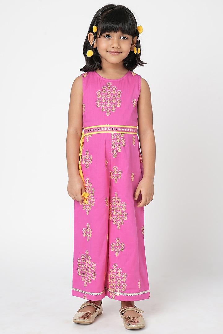 Pink Cotton Jumpsuit For Girls by Lil Drama