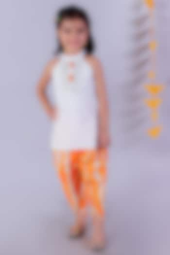 Orange & White Cotton Tie-Dyed Dhoti Set For Girls by Lil Drama at Pernia's Pop Up Shop