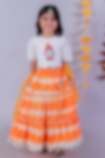 Orange & White Cotton Tie-Dyed Lehenga Set For Girls by Lil Drama at Pernia's Pop Up Shop