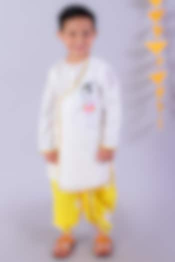 Yellow & White Cotton Tie-Dyed Dhoti Set For Boys by Lil Drama at Pernia's Pop Up Shop