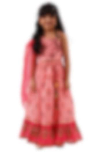Pink Lurex Chanderi Digital Printed Lehenga Set For Girls by Lil Drama at Pernia's Pop Up Shop