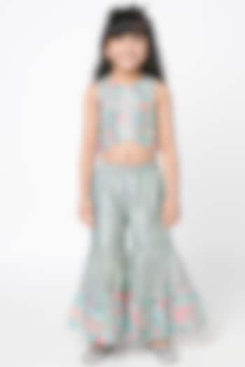 Blue Lurex Muslin Printed Co-Ord Set For Girls by Lil Drama at Pernia's Pop Up Shop