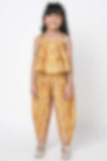 Yellow Lurex Muslin Printed Co-Ord Set For Girls by Lil Drama at Pernia's Pop Up Shop