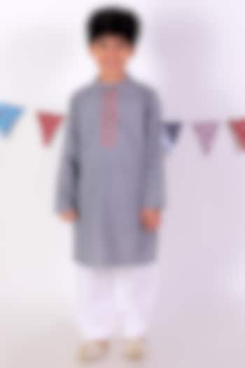 Grey Cotton Printed Kurta Set For Boys by Lil Drama at Pernia's Pop Up Shop