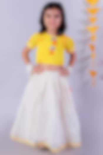 White & Yellow Cotton Lehenga Set For Girls by Lil Drama at Pernia's Pop Up Shop