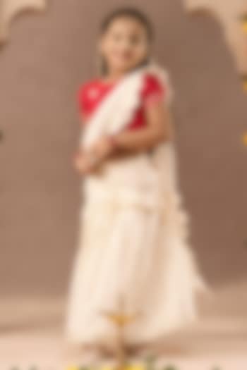 Off-White & Red Cotton Lehenga Set For Girls by Lil Drama at Pernia's Pop Up Shop