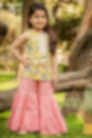 Yellow Cotton Floral Printed Kurta Set For Girls by Lil Drama