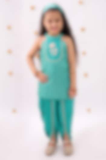 Green Rayon Foil Printed Dhoti Set For Girls by Lil Drama at Pernia's Pop Up Shop