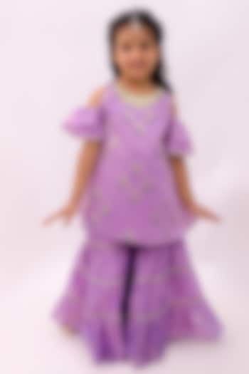 Purple Chanderi Foil Printed Sharara Set For Girls by Lil Drama at Pernia's Pop Up Shop