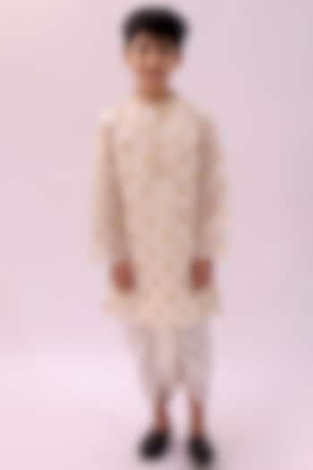 Off-White Chanderi Foil Printed Kurta Set For Boys by Lil Drama
