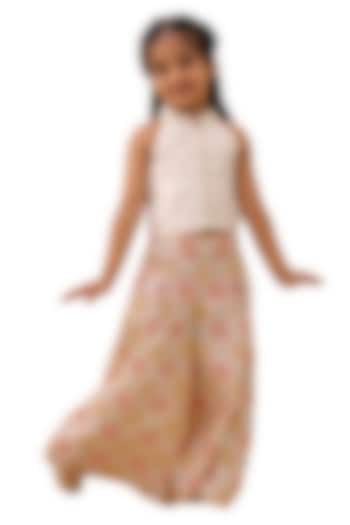 Off-White Chanderi Foil Printed Co-Ord Set For Girls by Lil Drama at Pernia's Pop Up Shop