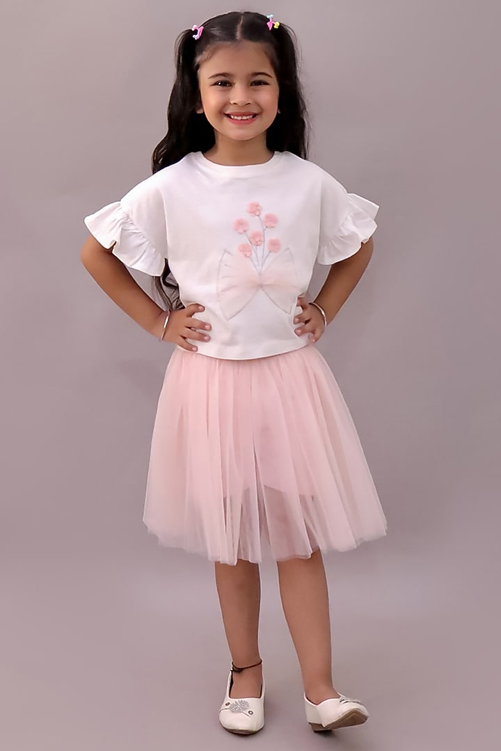 Pink & White Net Co-Ord Set For Girls by Lil Drama at Pernia's Pop Up Shop