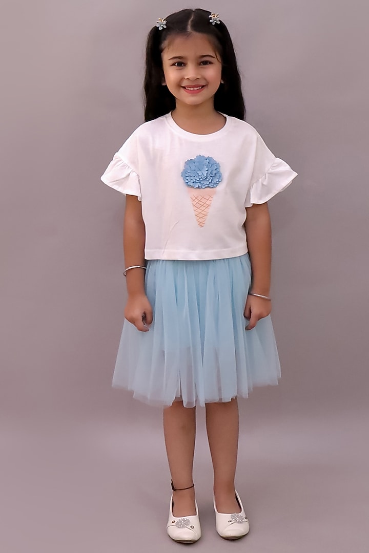 Sky Blue & White Net Co-Ord Set For Girls by Lil Drama at Pernia's Pop Up Shop