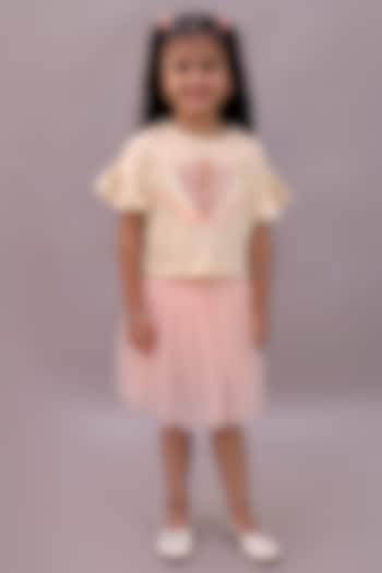 Peach & Off-White Net Co-Ord Set For Girls by Lil Drama at Pernia's Pop Up Shop