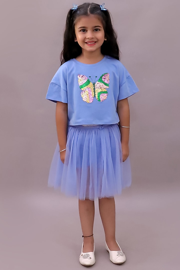 Blue Net Co-Ord Set For Girls by Lil Drama at Pernia's Pop Up Shop