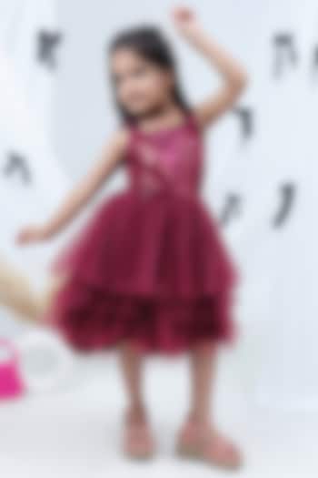 Wine Polyester Sequins Work Dress For Girls by Lil Drama at Pernia's Pop Up Shop