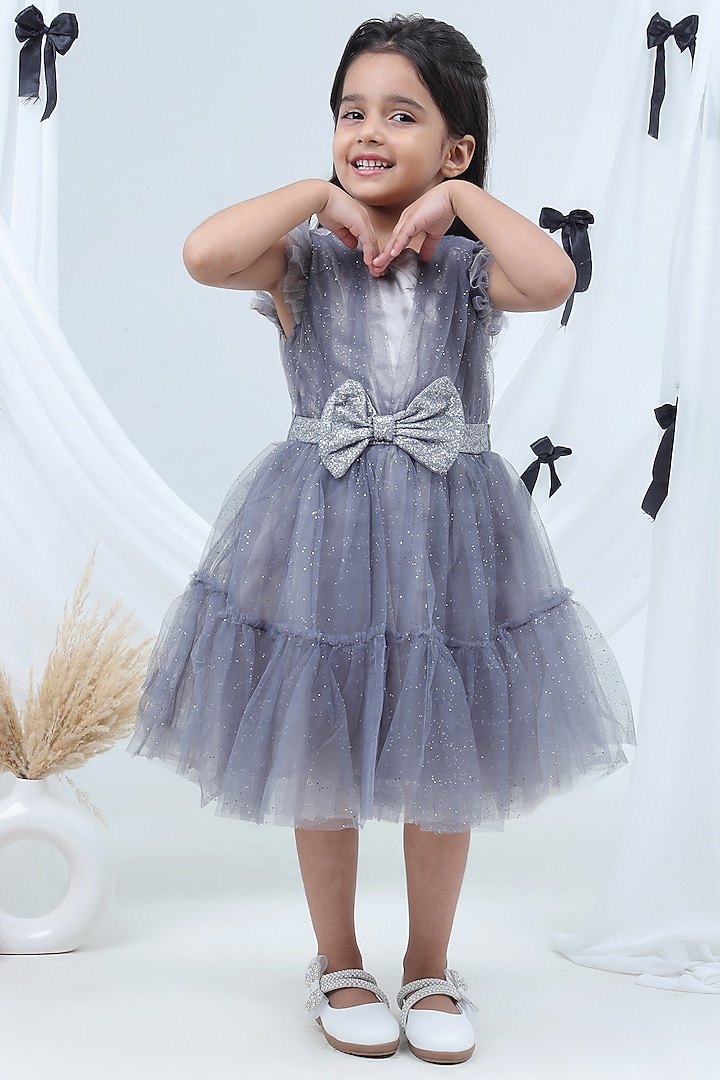 Grey Polyester Dress For Girls by Lil Drama at Pernia's Pop Up Shop