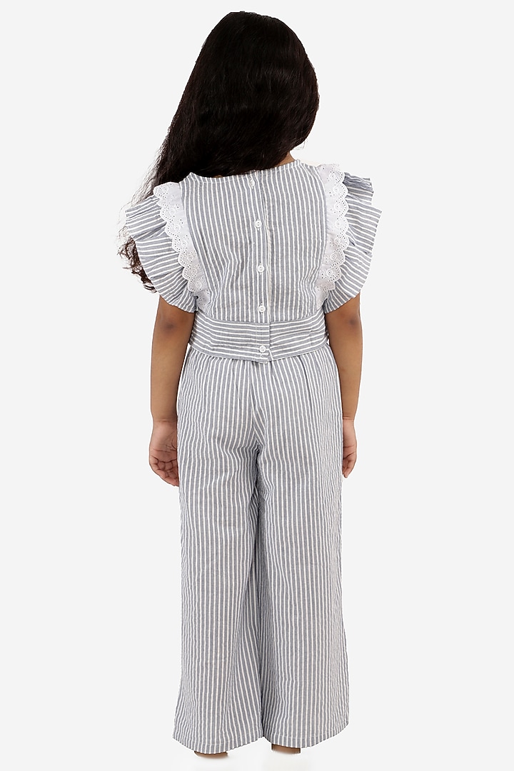 Grey & Off-White Striped Palazzo Pant Set For Girls by Lil Drama at Pernia's Pop Up Shop