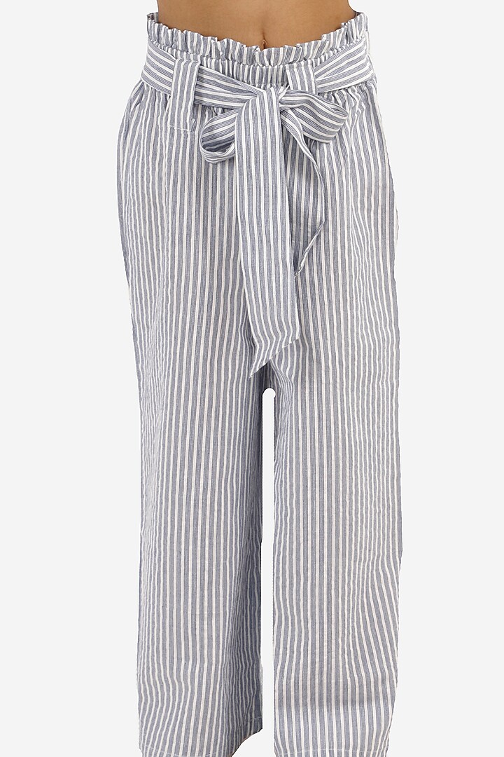 Grey & Off-White Striped Palazzo Pant Set For Girls by Lil Drama at Pernia's Pop Up Shop
